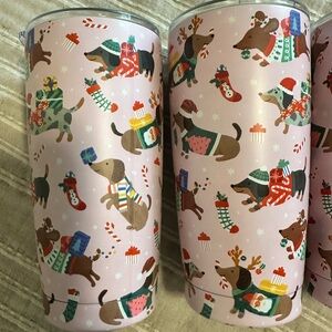 1 Pink Clementine Paper Dachshund Stainless Steel Christmas Tumbler
